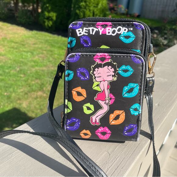 BETTY BOOP Kiss Lips Faux Leather Clutch Crossbody Bag | Colorful - Picture 7 of 9